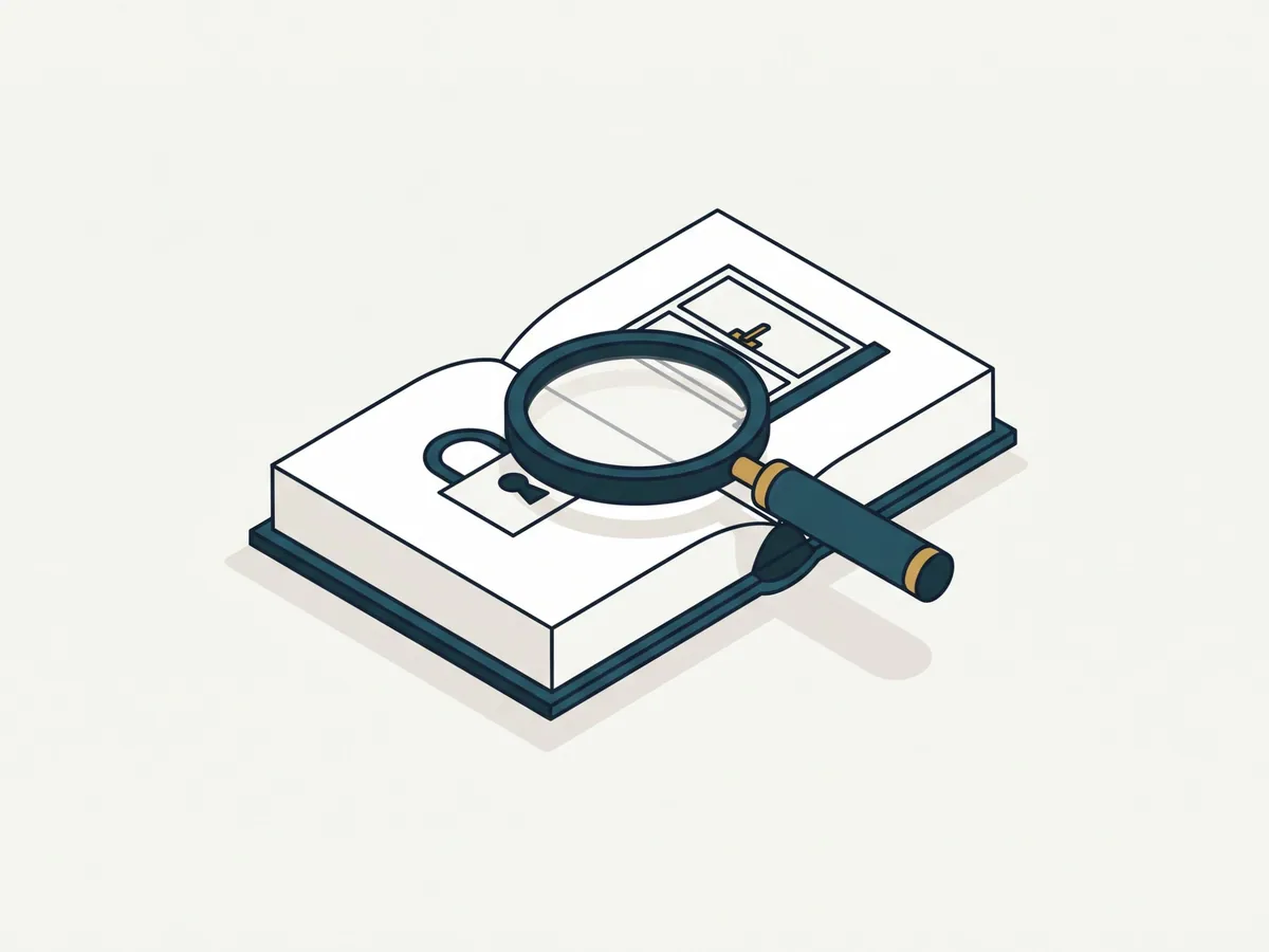 Illustration: aufgeschlagenes Buch mit Lupe