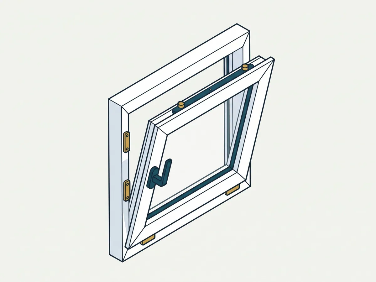 Illustration: Fensterflügel im Schnitt mit Pilzkopfzapfen, die in Schließbleche greifen