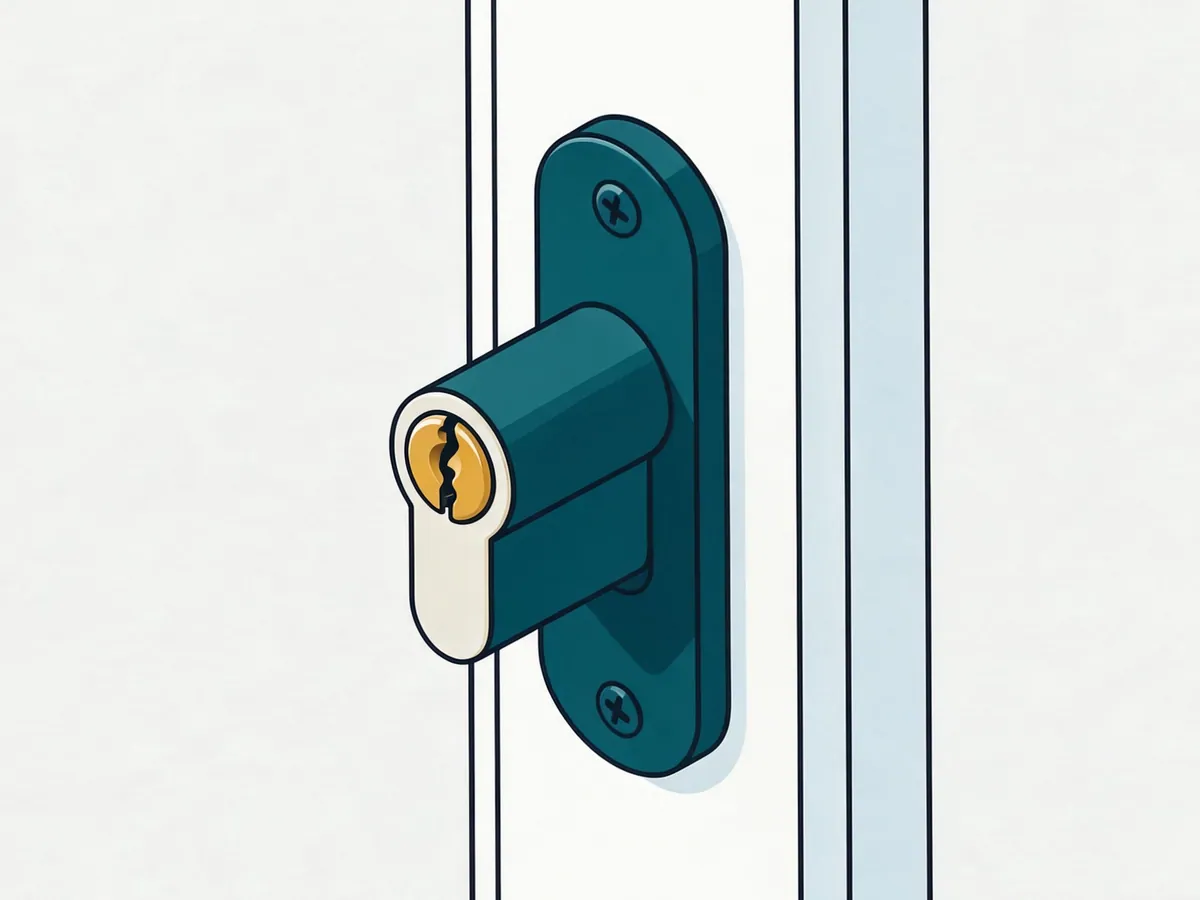 Illustration: Schließzylinder in einem Türschild an der Türkante, Zylinderkern in Messing