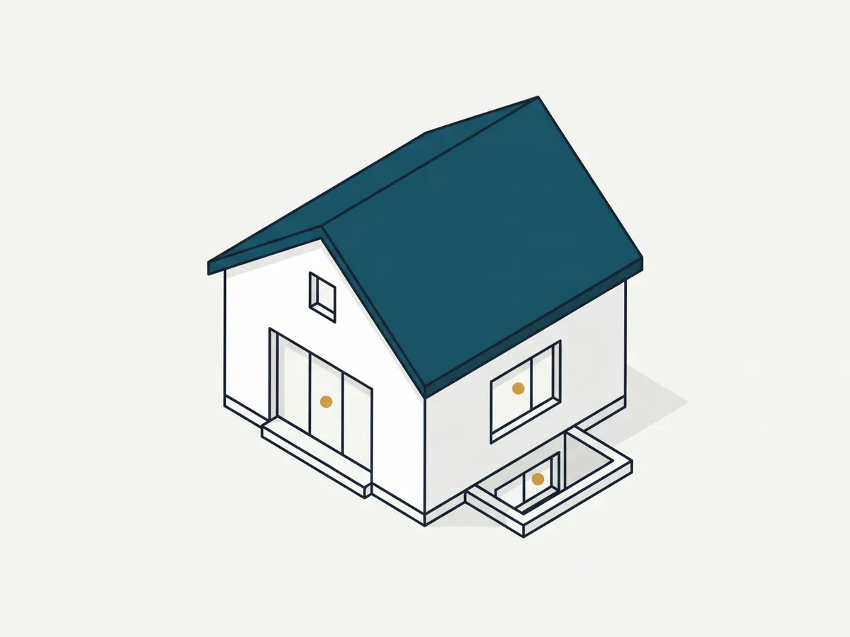 Illustration: Haus von der Gartenseite mit markierter Terrassentür, Erdgeschossfenster und Kellerfenster