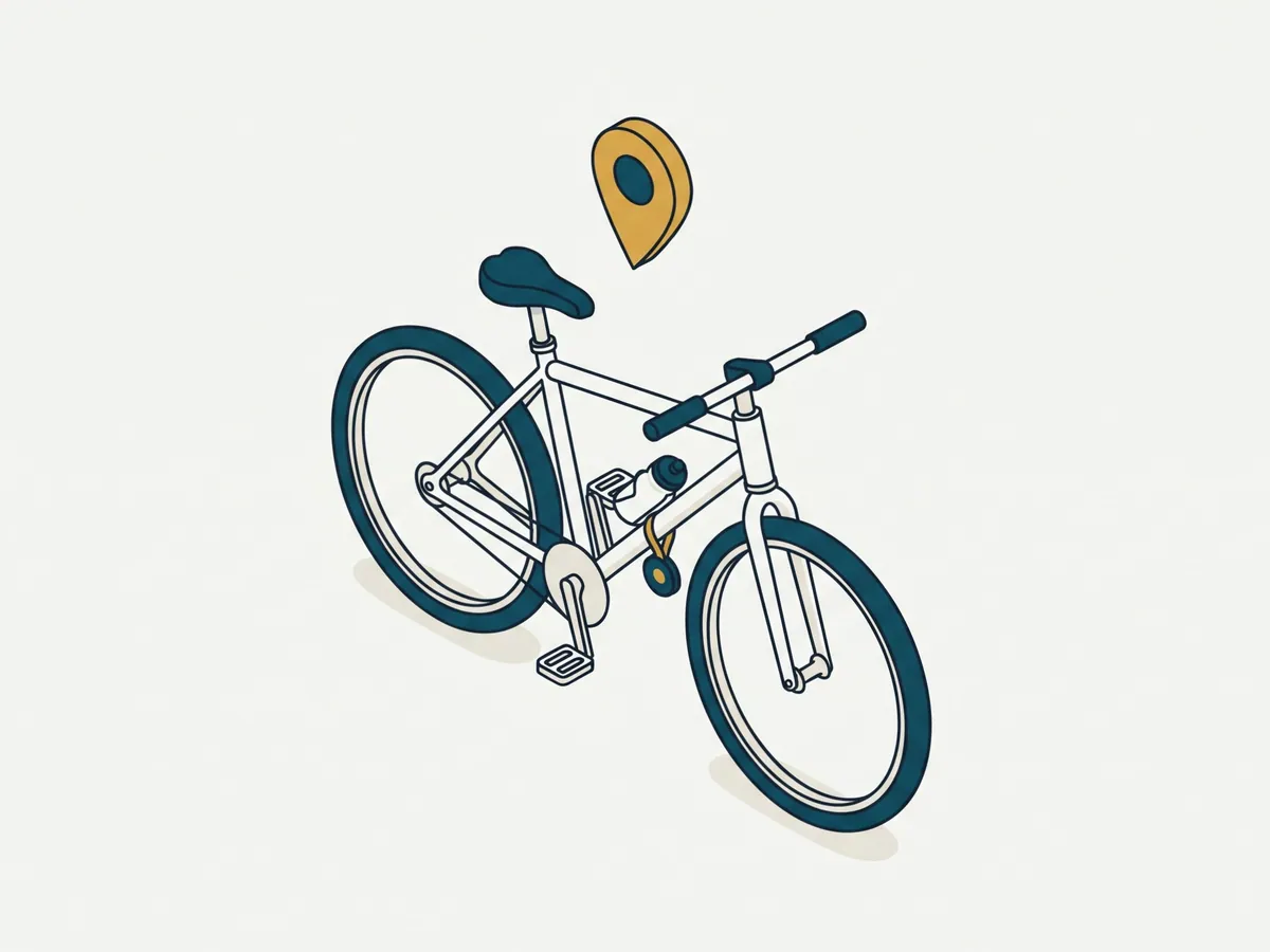 Flaschenhalter an einem E-Bike-Rahmen, darunter eine kleine Halterung, in die ein runder Tracker eingesetzt wird